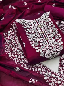 KIMISHA Floral Embroidered Thread Work Unstitched Dress Material