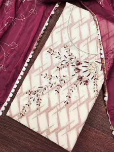 KIMISHA Geometric Woven Design Beads & Stones Banarasi Cotton Unstitched Dress Material