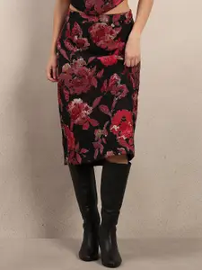 Vero Moda Floral Woven Design High-Rise Bodycon-Fit Back-Slit Midi Skirt