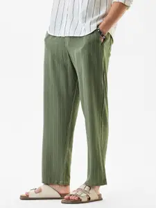Snitch Men Striped Mid-Rise Regular Fit Trousers