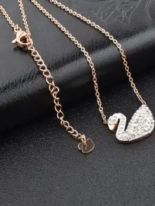DressBerry Fancy Rosegold-Plated White Swan Pendant Necklace