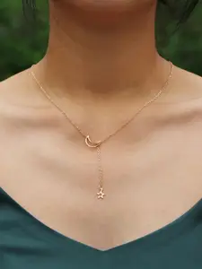 DressBerry Pretty Gold Plated Moon Dropping Star Pendant Necklace
