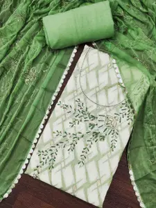 KIMISHA Geometric Woven Design Beads & Stones Banarasi Cotton Unstitched Dress Material