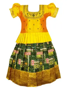 AMIRTHA FASHION Girls Embroidered Sequinned Ready to Wear Cotton Lehenga Choli