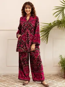 AUTUMN LANE Printed Mandarin Collar Top & PalazzosCo-OrdsSet