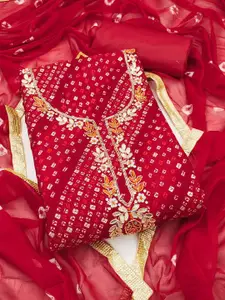 KIMISHA Bandhani Printed Gotta Patti Cotton Unstitched Dress Material