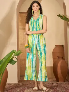 Sangria Tie & Dye Printed Pure Cotton Top with Trousers Co-Ords