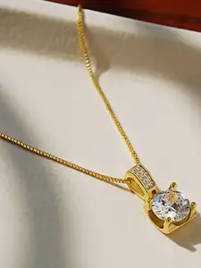 Bishty Fashion Stainless Steel Gold-Plated Crystal Studded Pendant With Chain