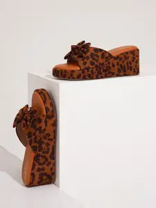 JM Looks Printed Wedge Heel Sandals with Bows