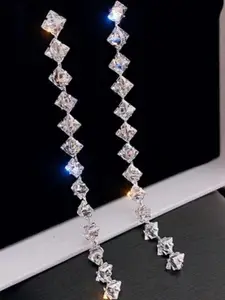 Estailo fashion Artificial Stones Studded Diamond Shaped Drop Earrings