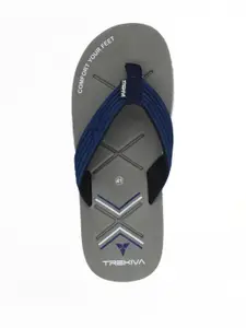 Trekiva Men Grey Fabric Flip Flops