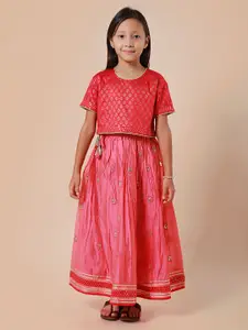 Sangria Girls Block Printed with Embroidered Lehenga Choli
