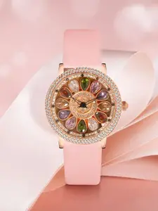 IIK COLLECTION Women Embellished Rotating Flower Dial Analogue Watch IIK-3228W