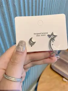 Estailo fashion Silver-Plated Artificial Stones Studded Mismatch Contemporary Studs