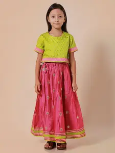 Sangria Girls Block Printed with Embroidered Lehenga Choli