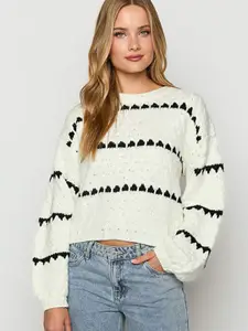 all about you Women Self Design Monochrome Boat Neck Pullover