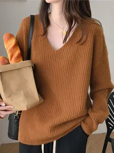 StyleCast Women Ribbed V-Neck Pullover