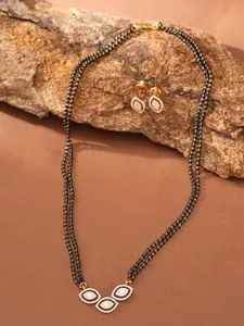 ABDESIGNS Gold-Plated American Diamond Studded and Beaded Mangalsutra With Earrings