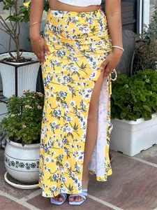 TANDUL Floral Printed Side Slit Maxi Skirt
