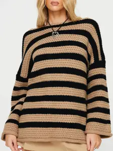 all about you Women Striped Longline Pullover Sweaters