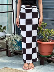 TANDUL Checked Pencil Maxi Skirt