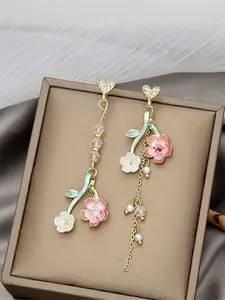 Estailo fashion Artificial Stones Studded & Beaded Floral Drop Earrings