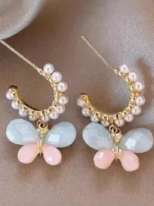 Estailo fashion Pearls Studded Butterfly Shaped Half Hoop Earrings