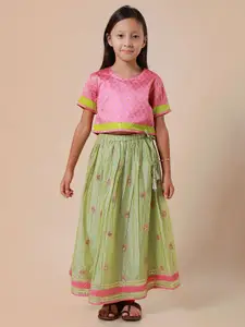 Sangria Girls Floral Block Printed Sequinned Ready to Wear Lehenga Choli