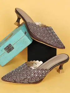 Commander Shoes Women Embellished Pointed Toe Kitten Heel Mules