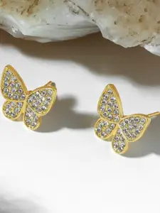 Estailo fashion Gold-Plated Artificial Stones Studed Butterfly Shaped Studs