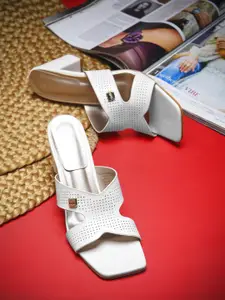 JM Looks Women Textured Laser Cuts Block Heels Sandals