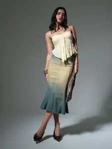 FREAKINS Mermaid Design Denim Midi Skirt