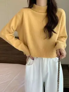 StyleCast Women Orange Solid High Neck Pullover