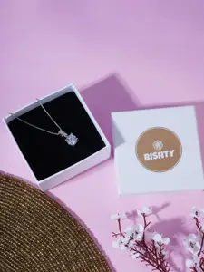 Bishty Fashion Stainless Steel Silver-Plated Crystal Studded Pendant With Chain