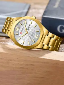 Curren Men Patterned Dial & Bracelet Style Straps Analogue Watch CR-8476-Gold