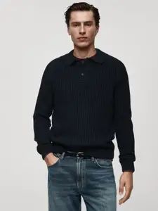 MANGO MAN Ribbed Polo Collar Pullover