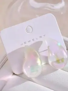 Estailo fashion Silver-Toned Teardrop Shaped Studs