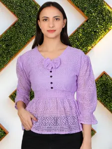 69 FASHION STREET Women V-Neck Bow Detail Puff Sleeve Peplum Top