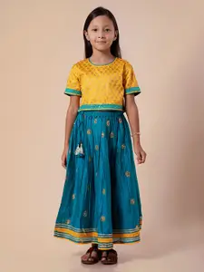 Sangria Girls Floral Block Printed Sequinned Ready to Wear Lehenga Choli