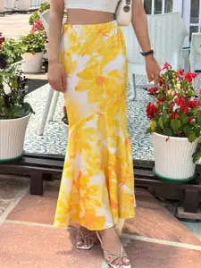 TANDUL Floral Printed Pencil Maxi Skirt