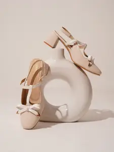 JM Looks Women Textured Block Heels Pumps With Bows