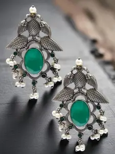 OOMPH Stones Studded & Beaded Contemporary Oxidised  Drop Earrings
