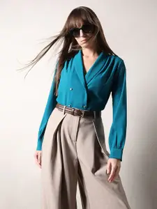 Vero Moda Lagoon Women Lapel Collar Cuffed Sleeves Shirt Style Top