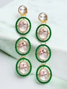 OOMPH Kundan Studded Oval Shaped Drop Earrings