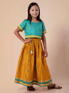 Sangria Girls Floral Block Printed Sequinned Ready to Wear Lehenga Choli