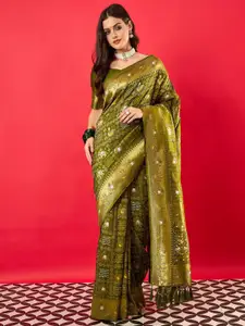 Anouk Green Bandhani Woven Design Bandhani Saree