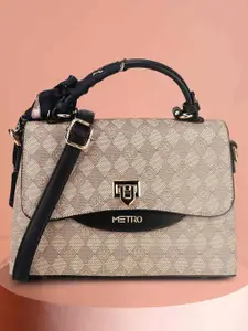 Metro Checked Textured Structured Satchel With Quilted