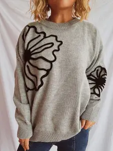 all about you Women Floral Embroidered Pullover Sweaters