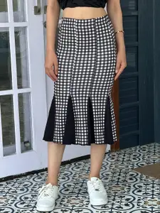 TANDUL Checked Flared Midi Skirt