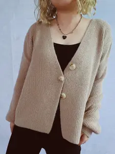 all about you Women Striped V-Neck Button Detail Long Sleeves Cardigan Sweaters